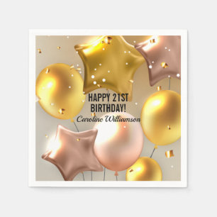 Guardanapo De Papel Feliz aniversário Balões Dourados brilha qualque