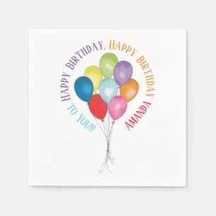 Guardanapo De Papel Feliz Aniversário Balões Editáveis Papel Napkin