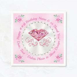 Guardanapo De Papel Feliz Aniversário Belo, Rosa Napkins, 3 TAMANHOS