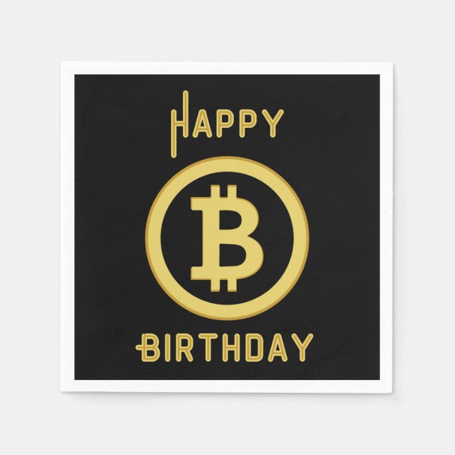 Guardanapo De Papel Feliz Aniversário Bitmoney Dourado 3 Ply Napkins (Frente)