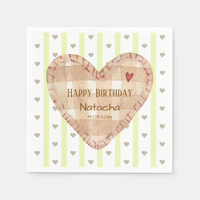 Guardanapo De Papel Feliz aniversário Bom padrão cardíaco feminino (Frente)