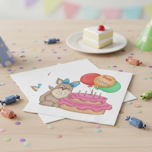 Guardanapo De Papel Feliz Aniversário Cachorro Bonito com Balões e Bol (Criador carregado)