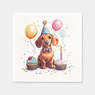 Guardanapo De Papel Feliz Aniversário Cachorro Dachshund