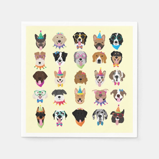 Guardanapo De Papel Feliz Aniversário Cachorro Enfrenta Animais Pawty (Frente)