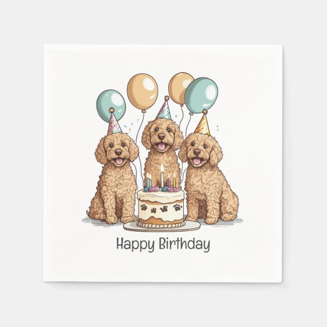 Guardanapo De Papel Feliz Aniversário Cachorros de Goldendoodle (Frente)