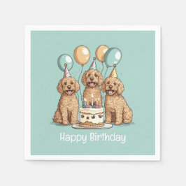 Guardanapo De Papel Feliz Aniversário Cachorros de Goldendoodle