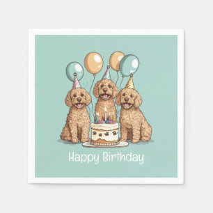 Guardanapo De Papel Feliz Aniversário Cachorros de Goldendoodle