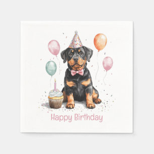 Guardanapo De Papel Feliz Aniversário Cão Rottweiler