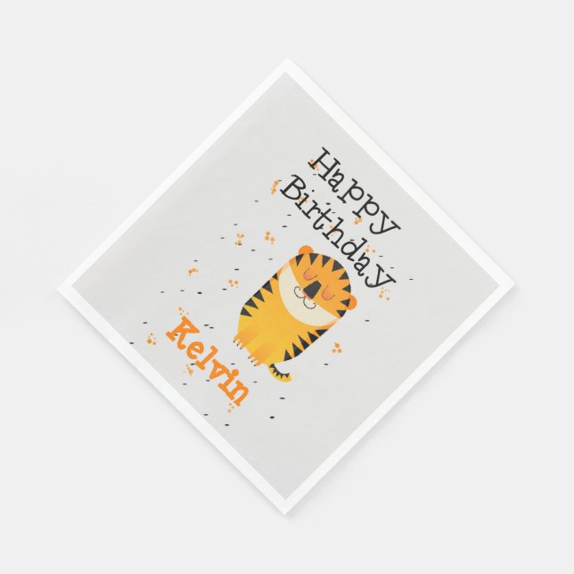 Guardanapo De Papel Feliz aniversário, cinza personalizada de tigre fo (Quina)