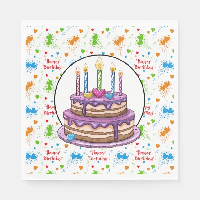 Guardanapo De Papel Feliz Aniversário Com Cereja No Topo (Frente)