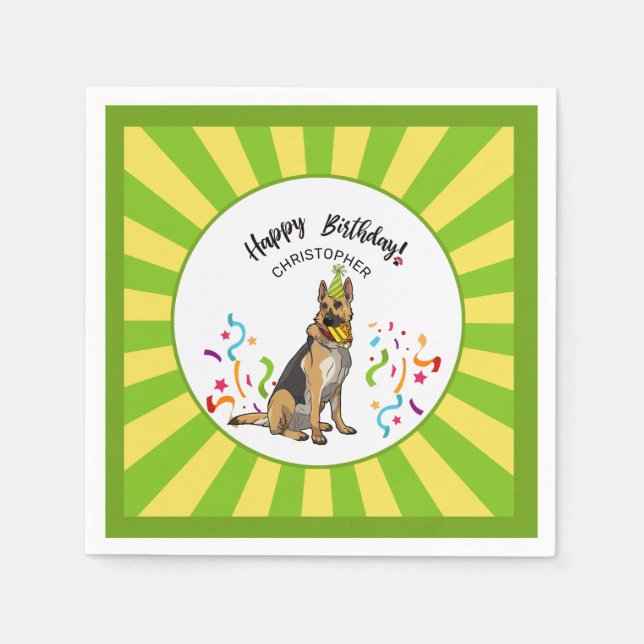 Guardanapo De Papel Feliz aniversário com sua Festa German shepherd (Frente)