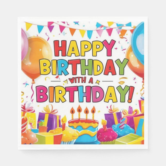 Guardanapo De Papel Feliz aniversário com um aniversário (Frente)