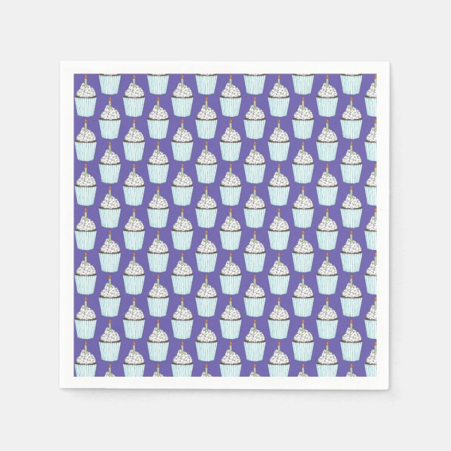 Guardanapo De Papel Feliz aniversário Cupcake Azul Glacé aspersor (Frente)