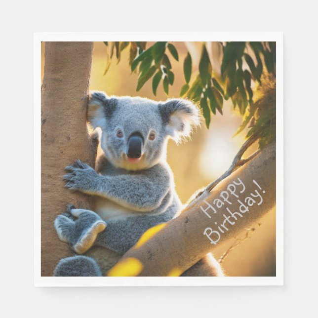 Guardanapo De Papel Feliz Aniversário Cute Koala Bear (Frente)