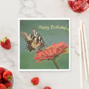 Guardanapo De Papel Feliz Aniversário Da Borboleta Na Zinnia