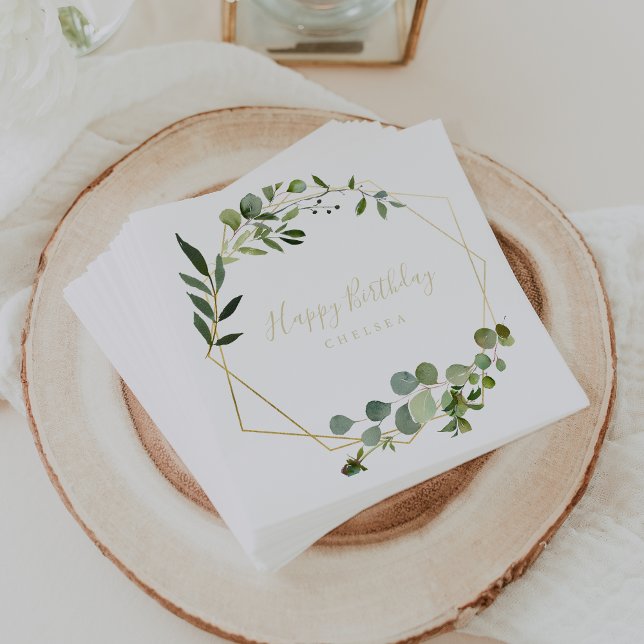 Guardanapo De Papel Feliz aniversário da caligrafia verde geométrica D (Criador carregado)