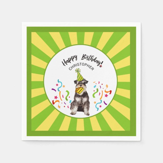Guardanapo De Papel Feliz aniversário da Miniatura Schnauzer Partido P (Frente)