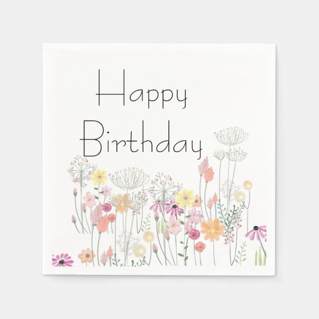 Guardanapo De Papel Feliz Aniversário das Flores (Frente)
