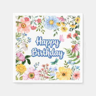 Guardanapo De Papel Feliz Aniversário das Flores de Aquarelas