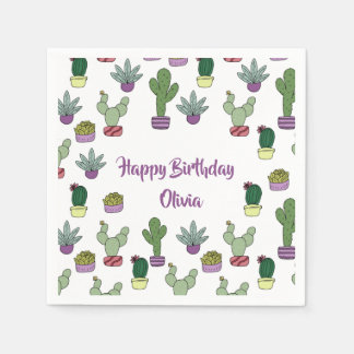 Guardanapo De Papel Feliz Aniversário das Plantas Suculentas de Cactus
