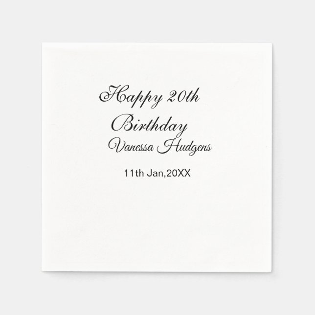 Guardanapo De Papel Feliz aniversário de 20 anos nome data simples min (Frente)