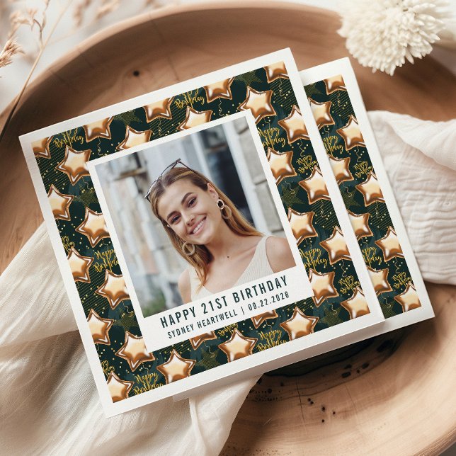 Guardanapo De Papel Feliz aniversário de 21 anos Foto Glam Star Balões (Criador carregado)