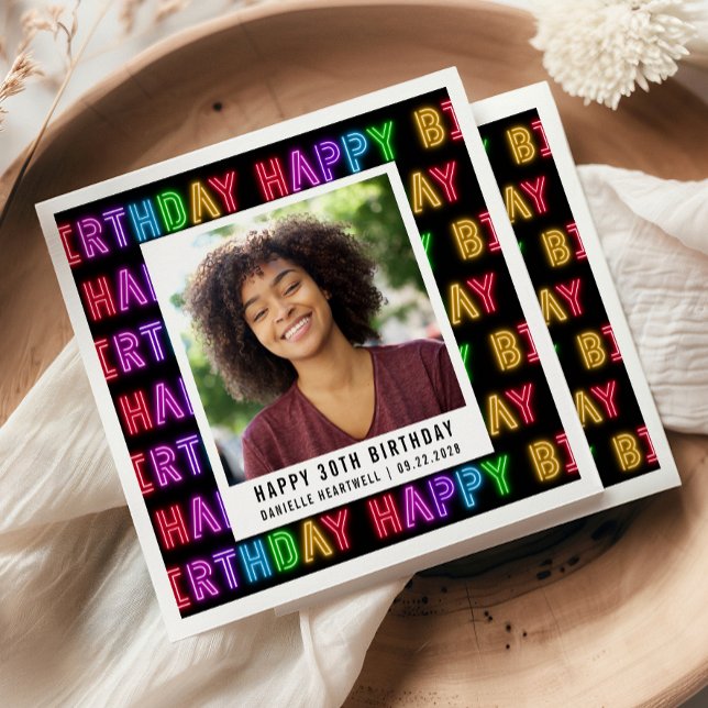 Guardanapo De Papel Feliz aniversário de 30 anos Foto Rainbow Neon (Criador carregado)