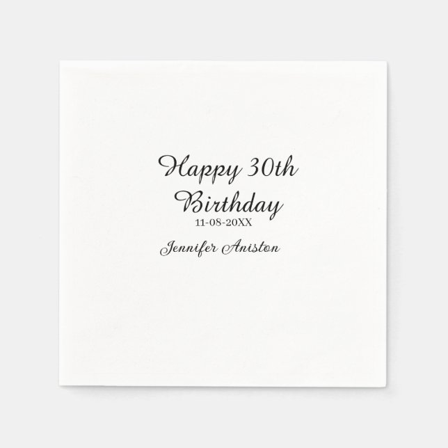 Guardanapo De Papel Feliz aniversário de 30 anos para adicionar nome d (Frente)