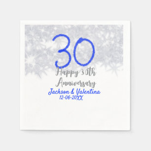 Guardanapo De Papel Feliz aniversário de 30 do casamento, azul-prata