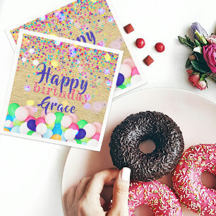 Guardanapo De Papel Feliz Aniversário de Confetti e Balões Coloridos
