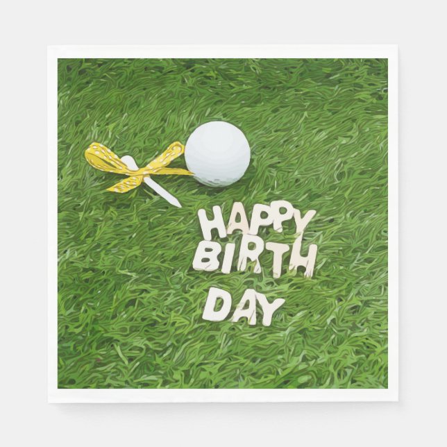 Guardanapo De Papel Feliz aniversário de Golf com bolas e fita amarela (Frente)