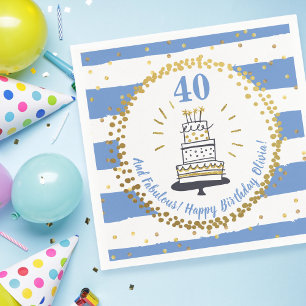 Guardanapo De Papel Feliz aniversário de qualquer idade azul branco e