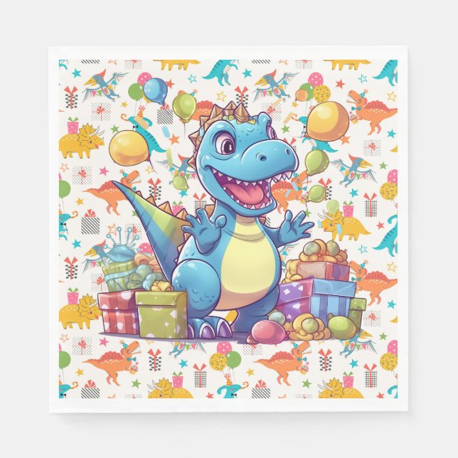 Guardanapo De Papel Feliz Aniversário Dinossauro  (Frente)