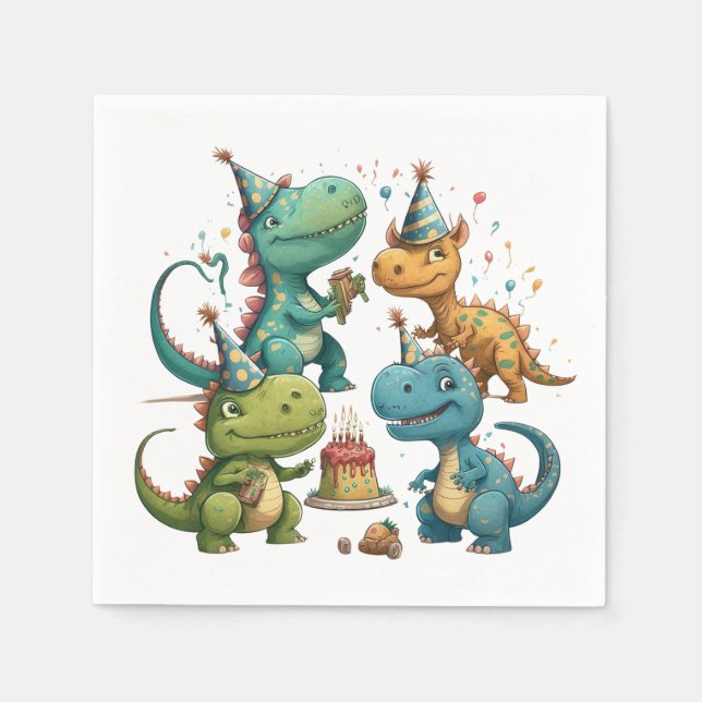 Guardanapo De Papel Feliz aniversário Dinossauros (Frente)