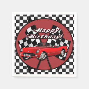 Guardanapo De Papel Feliz Aniversário do Carro Desportivo Vermelho Na