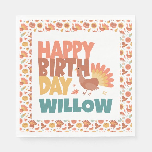 Guardanapo De Papel Feliz Aniversário do Gobble Gobble Turkey de Ação  (Frente)