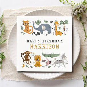 Guardanapo De Papel Feliz Aniversário Dois Crianças Selvagens De Anima