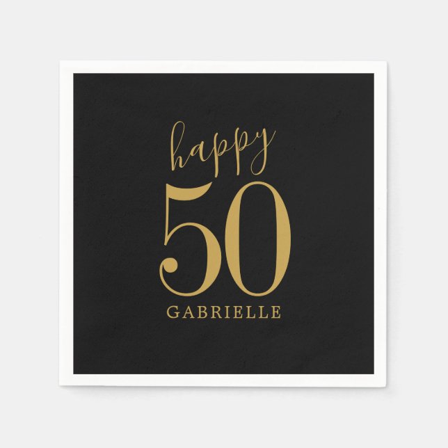 Guardanapo De Papel Feliz Aniversário Dourado Nome da Idade Personaliz (Frente)