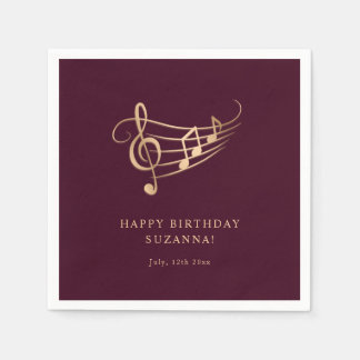 Guardanapo De Papel Feliz aniversário, Dourado, notas de música elegan