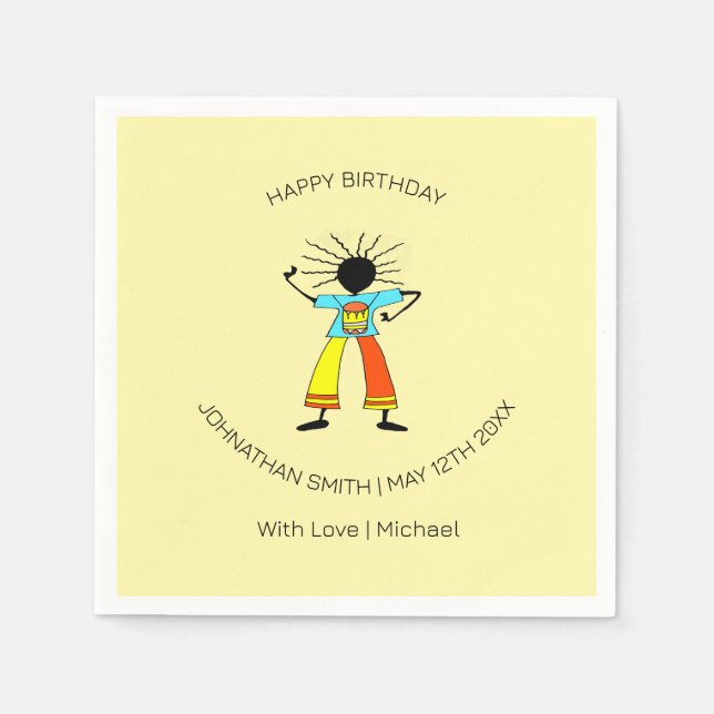 Guardanapo De Papel Feliz Aniversário, Drummer Mestre de Arte Africana (Frente)