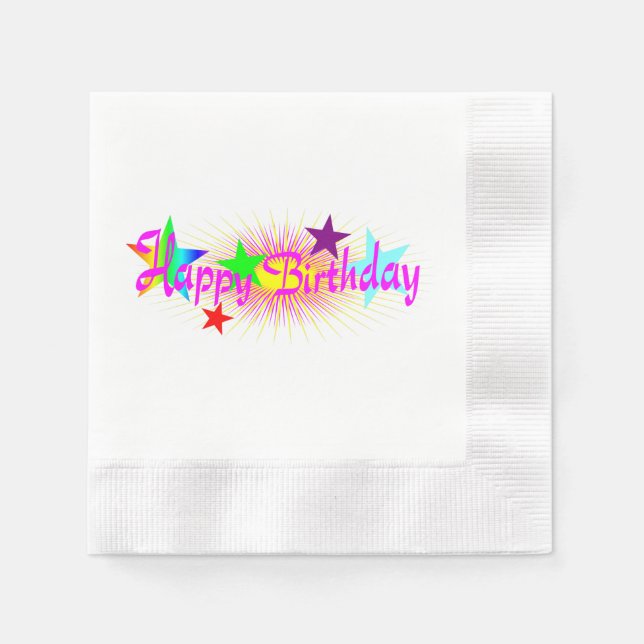 Guardanapo De Papel Feliz aniversário e estrelas - (Frente)