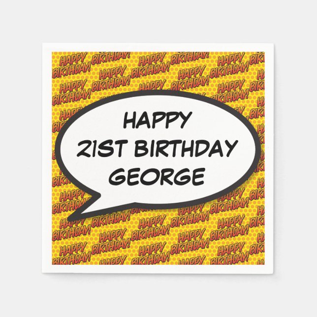 Guardanapo De Papel FELIZ ANIVERSÁRIO FELIZ Bolha de Discurso Personal (Frente)