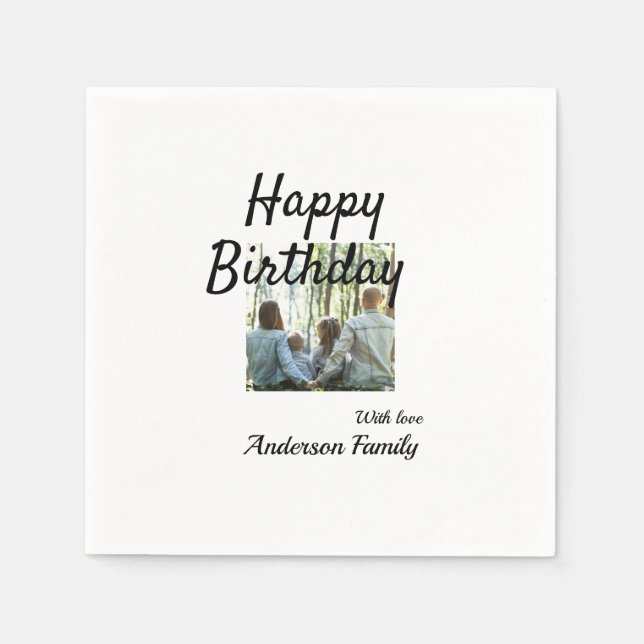 Guardanapo De Papel Feliz aniversário foto familia nome elegante class (Frente)