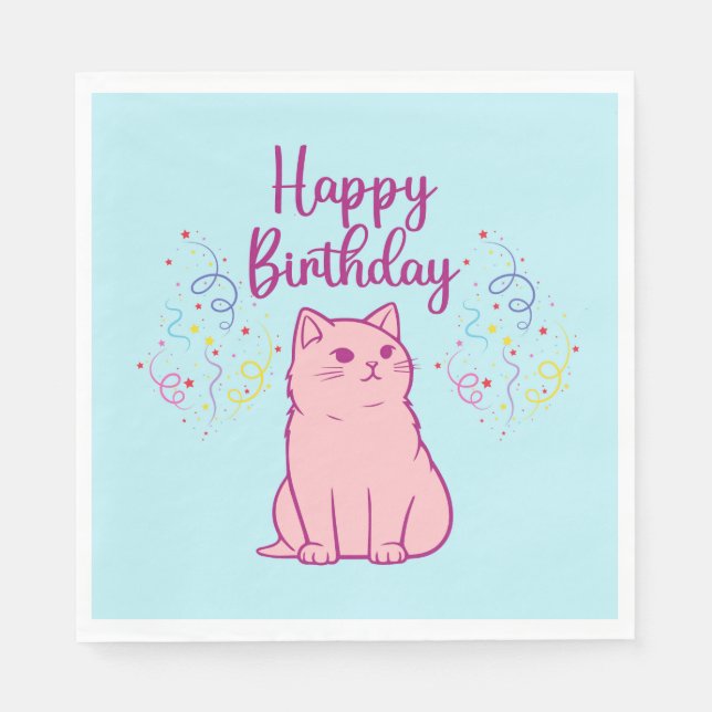 Guardanapo De Papel Feliz Aniversário Gato (Frente)