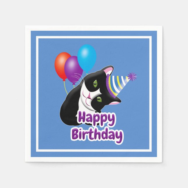 Guardanapo De Papel Feliz Aniversário Gato (Frente)