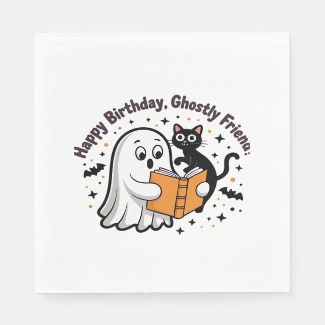 Guardanapo De Papel Feliz Aniversário Ghost Cat PNG - Clássico Feliz (Frente)