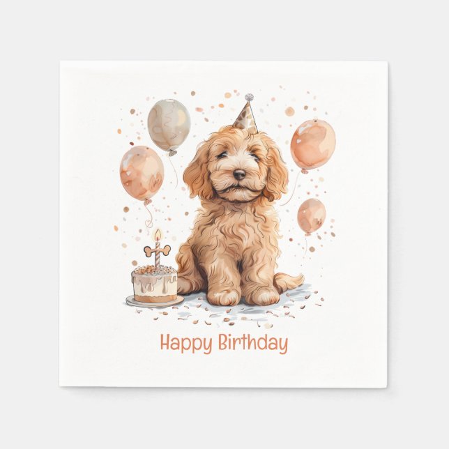 Guardanapo De Papel Feliz aniversário Goldendoodle Cachorro de Anivers (Frente)