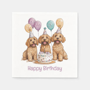 Guardanapo De Papel Feliz aniversário Goldendoodle Cães Bolo de Aniver