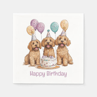 Guardanapo De Papel Feliz aniversário Goldendoodle Cães Bolo de Aniver