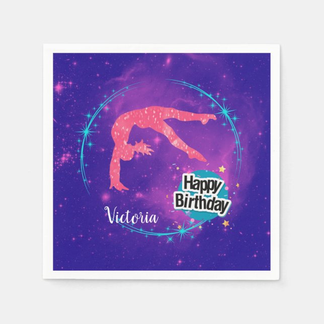 Guardanapo De Papel Feliz Aniversário Gymnastics Galaxy Tumbling (Frente)